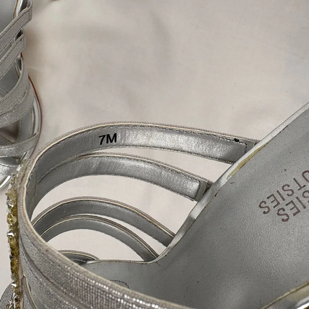 Mootsies Tootsies Harp Sandals 7M Silver Rhinestone Clear 3.5